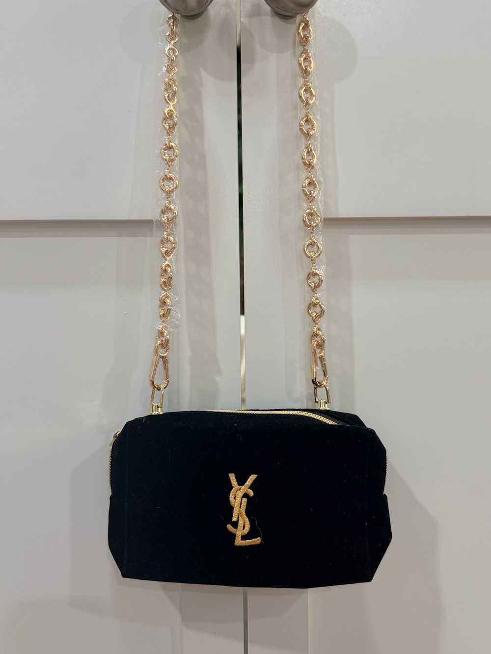 YSL Beaute | New Black Cosmetic Shoulder Bag Conversion – 26 “ Gold Chain Strap